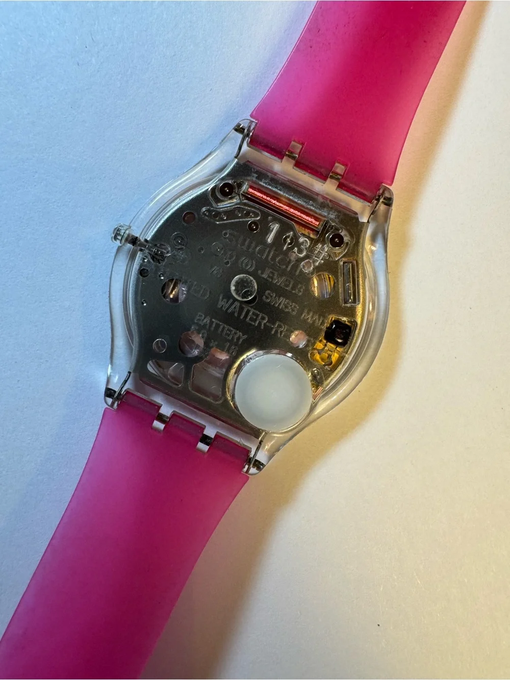Swatch SFK362 Pink Classiness 34mm analog watch w/ jelly-style strap